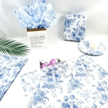 50 Sheets Blue Floral Tissue Gift Wrapping Paper - 14x20 Inch Chinoiserie Vintage Blue & White Peony Rose Design, High-Quality Durable Paper For Birthdays, Weddings, Parties, DIY Crafts, Bouquet Wrapping Paper, Special Occasion Decor, Elegant Packaging, Quality Craft Material - Multicolor - View 8