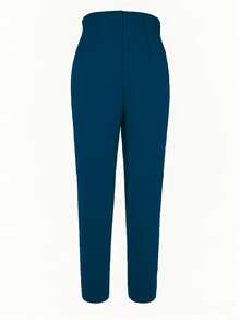Elegant High Waist Solid Color Slim Fit Cropped Pants Spring - Peacock Blue - View 5
