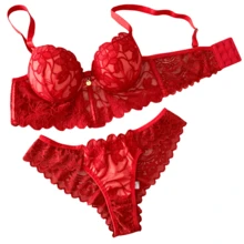 Elegant Cropped Lingerie Set Women's Cropped With Padded Tulle Embroidery Women's Cropped Corset With Underwire Non-Removable Padding Embroidery Push-Up Bra Fresh Breathable High Support Medium Support Women's Lingerie Set - 紅色 - 查看 10
