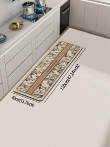 1pc Cream Floral & English Letter Pattern Vintage European Style Kitchen Absorbent Floor Mat/Carpet Set, Approx. 3mm Thick, Washable, Suitable For Kitchen, Bathroom, Entryway, Laundry Room, Study, Living Room, Bedroom, Hallway