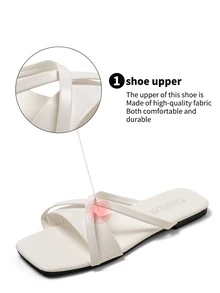 Wide Fit Friendly, Summer 2025 Women Wide Toe Flat Slides | Minimalist Criss-Cross Strap Slip-On | Lightweight Soft Sole Breathable Design | Soft Insole Beach & Daily Comfortable White Sandals - White - View 7