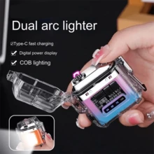 Electric Lighter - Rechargeable Flameless Lighter, Windproof, Flameless Double Arc Plasma Lighter With Portable Lanyard, Suitable For Adventure, Survival Tactics, Camping Tools. - 粉紅紫 - 查看 2
