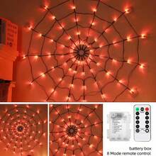 4ft 70 LED Black Spider Web Lights, Waterproof Web Lights With Remote Control, 8 Modes, Halloween Decorations For Indoor, Garden, Outdoor (Purple, Orange) - Purple - View 15