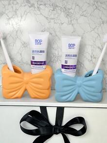 1个少女蝴蝶结牙刷架，陶瓷浴室梳妆台收纳架，适用于电动牙刷和牙膏， - 彩色 - 查看 7