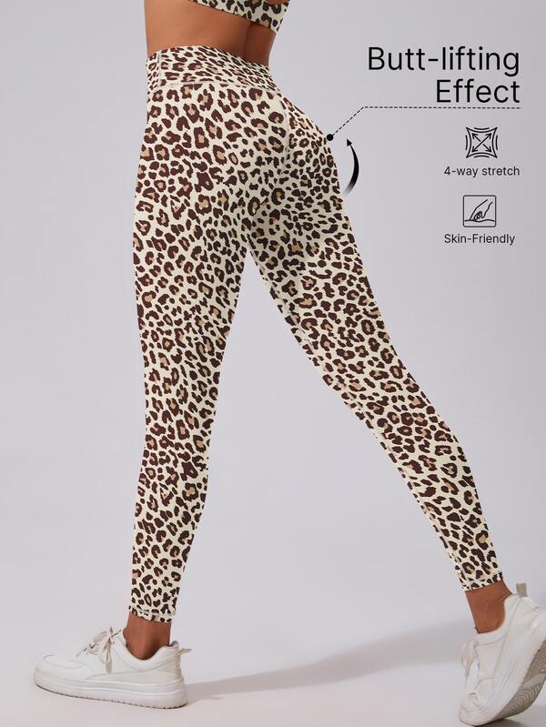 1pc Women High Waisted Shapewear Leggings, Summer Pants, Running Tights, Cycling Pants, Fitness Bottoms, Leopard Print, High Stretch, Soft & Breathable, Moisture-Wicking, Suitable For Gym Workout, Yoga, Pilates, Outdoor, Casual, Sports, Running, Exercise, Cycling, Tennis, Badminton, Soccer, Golf