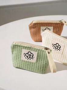 [ Little Wallet ] Cute Little Wallet | Portable Bag New Waffle Grid Wallet Compact And Fresh Travel Handbag Cosmetics Storage Bag - Multicolor - View 8