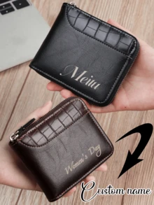 1pc Personalized Men's Exclusive Zipper Wallet And Credit Card Holder, With Customized Name, Made Of Waterproof And Pressure-Resistant Leather, Suitable As A Gift For Boyfriends, Friends, Men, And Christmas Gifts - Multicolor - View 1