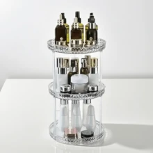 1pc 360° Rotating Storage Rack, 3-Tier Multi-Functional Makeup Organizer, Book Shelf, Desktop Tray, Storage Rack, Suitable For Makeup Brushes, Skincare Products, Perfume, Bathroom, Kitchen Countertop, Organizing Rack