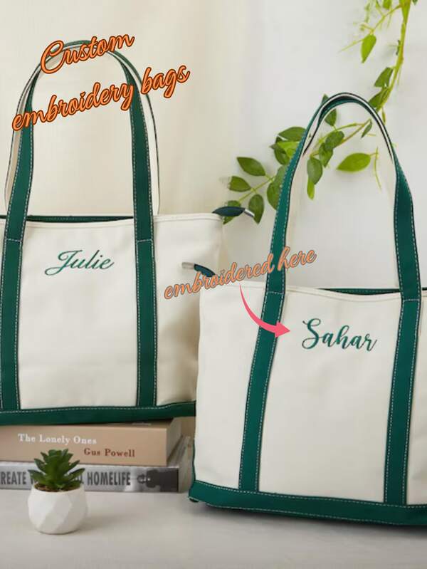 1pc Personalized Embroidered Canvas Tote Bag/Custom Initial/Bridesmaid Gift/Embroidered Name Tote Bag/Fashionable Custom Tote Bag/Unique Gift Idea, Christmas Gift, Best Friend Gift, Sorority Gift