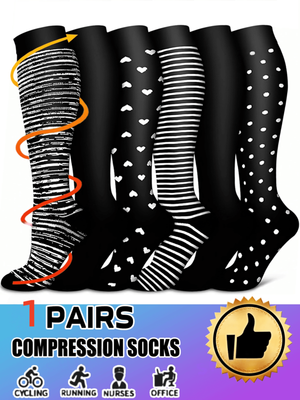 1 Paar Unisex Kompressionsstrümpfe - leichtes kniehohe atmungsaktives Design für Laufen, Radfahren, Wandern, Fußball & Reisen - geringe Druckunterstützung (Zufallsfarbe)