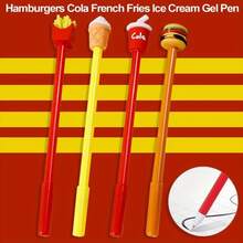 24 Creative Soft Rubber French Fries Burger Gel Pens - 0.5mm Black Replacement Core, Quick-Drying Medium Pen Tip, Fun Food-Themed Design For Office, School And Study Supplies - Perfect Birthday Gift, Office Supplies/Fun Design/Durable Plastic, Cute Pen