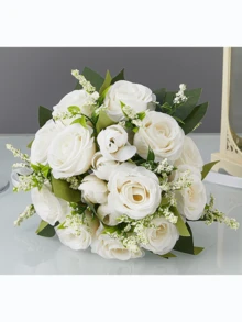 1 件 Ditsy Floral 无纺布白玫瑰新娘婚礼花束道具，现代新娘照片拍摄装饰，优雅且适合所有季节 - 白色 - 查看 8