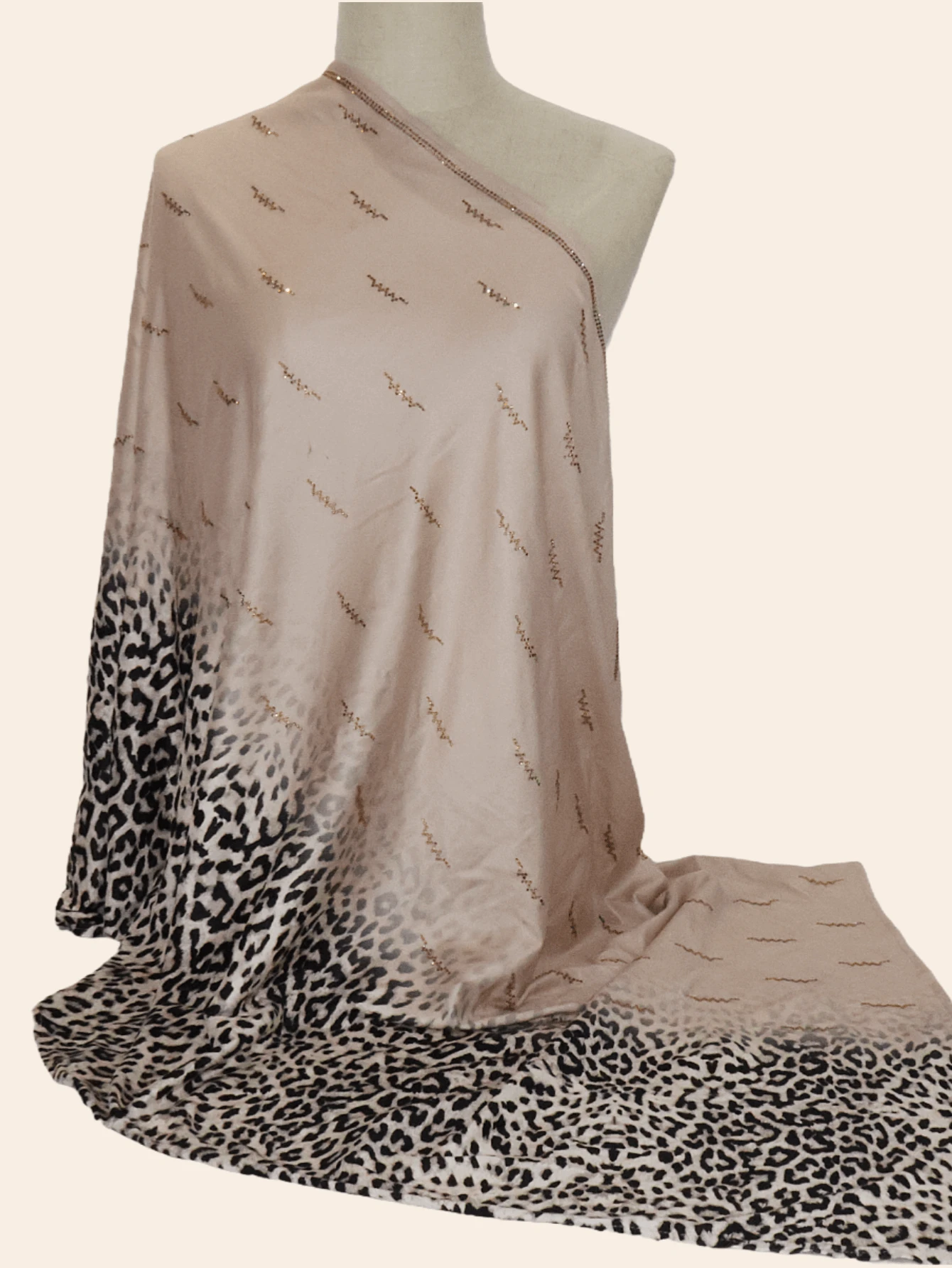 1pc Women's Fashion Muslim Scarf Hijab With Rhinestone, Leopard Print Gradient Color Long Shawl Wrap, Elegant Malaysian Headscarf