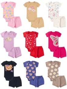 8-Piece Baby Bodysuit And Shorts Set (Assorted Colors) 100% Cotton - 4 Sets - Pink - View 3