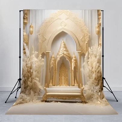 1 件 2D 平面摄影背景，幸福婚礼金色迎宾区乙烯基背景 - 适合婚礼、派对摄影、头像、婚礼主题、照片拍摄，无需配件 - 有多种尺寸可供选择，适用于活动派对装饰