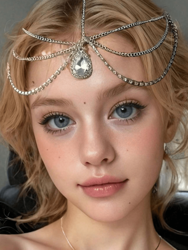 1pc Crystal Forehead Chain Headpiece, Water Drop Brow Jewelry Hair Accessory