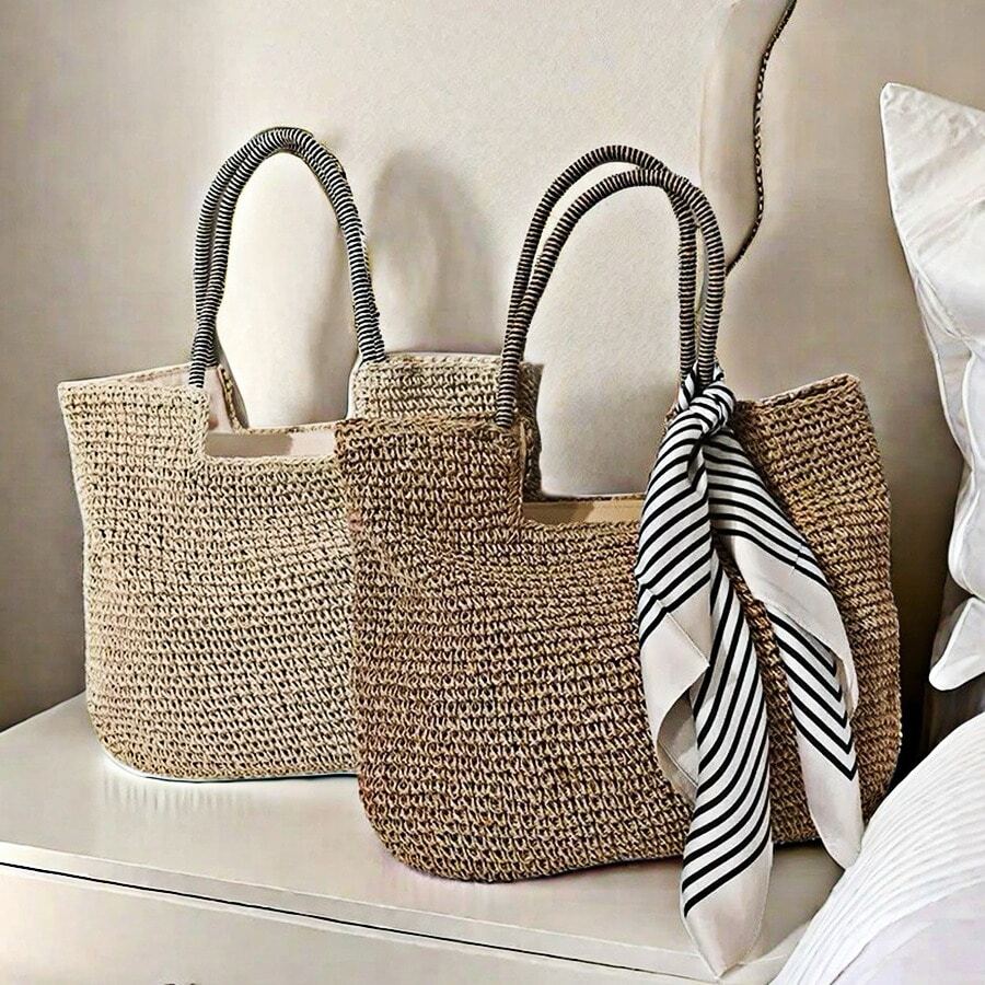 Straw Bag Crossbody Summer Handmade Blogger - 米色 - 查看 1