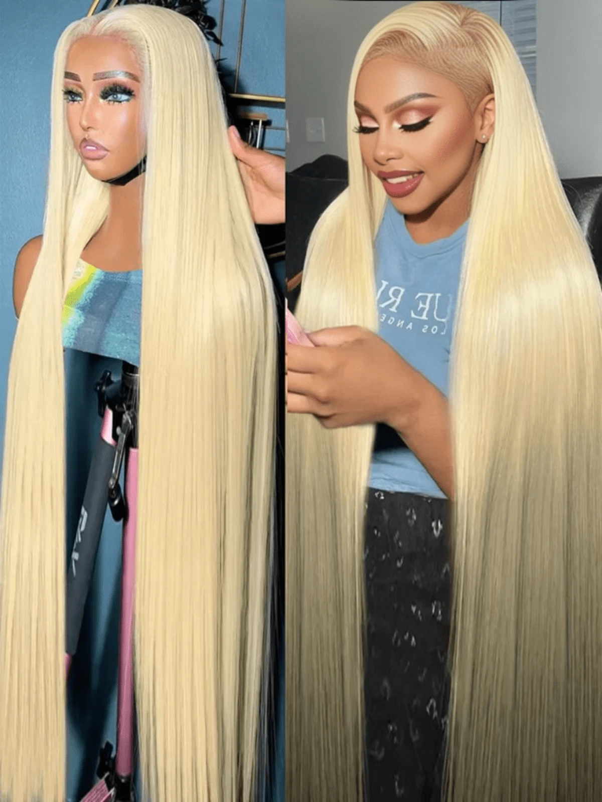 Blonde Silk Straight Lace Front Wigs Human Hair Straight Wig Human Hair 180% Density 13x4 Lace Front Wigs Human Hair Pre Plucked Grey Wigs For Women With Baby Hair#613 - 金色 - 查看 1