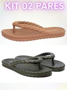 Chinelo Nuvem Casual Kit 02 Pares 100% EVA Trança Antiderrapante Anatomico Praia Piscina E Banho tramada - PRETO/MARROM - Visão 7