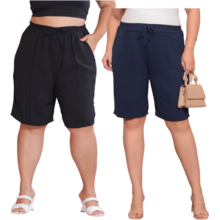 2-Piece Women's Bermuda Shorts Plus Size Duna Fabric Comfortable Fashion Kit - 黑色和海軍藍 - 查看 1
