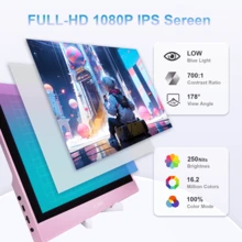 14-Inch 1920*1080P 60HZ External Portable Monitor With Built-In Speakers, Suitable For Phones /Laptops/Desktops/,PS, Gaming Portable Monitors, HDUSB ToTYPE C Interface,Excluding Power Adapter