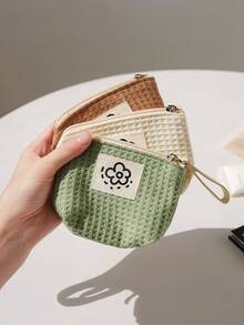 [ Little Wallet ] Cute Little Wallet | Portable Bag New Waffle Grid Wallet Compact And Fresh Travel Handbag Cosmetics Storage Bag - Multicolor - View 3