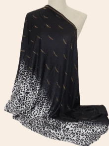 1pc Women's Fashion Muslim Scarf Hijab With Rhinestone, Leopard Print Gradient Color Long Shawl Wrap, Elegant Malaysian Headscarf