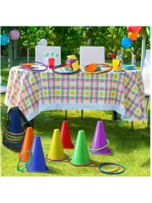 1 套彩色礼品套装，1 套彩色圆锥环组合套装，适合室内游戏和锻炼，或晴天户外聚会，成人派对用品和敏捷训练器材。