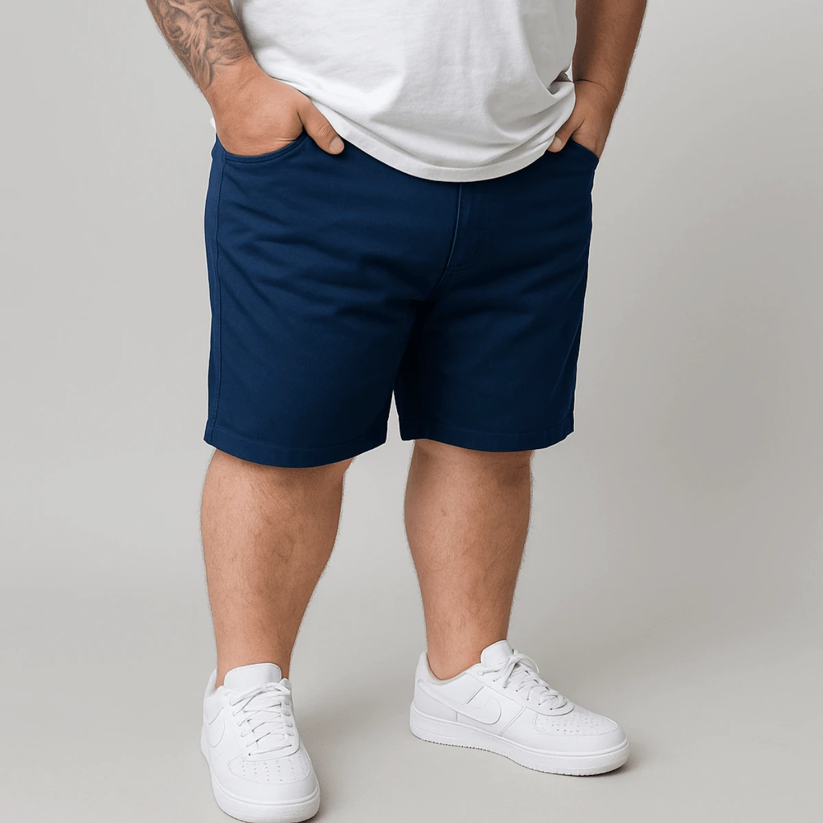 Men's Twill Bermuda Shorts Plus Size 48 To 58 Extra Large - Navy Blue - View 1
