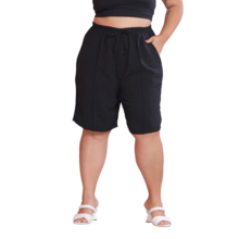 2-Piece Women's Bermuda Shorts Plus Size Duna Fabric Comfortable Fashion Kit - Preto e Fucsia - 查看 2