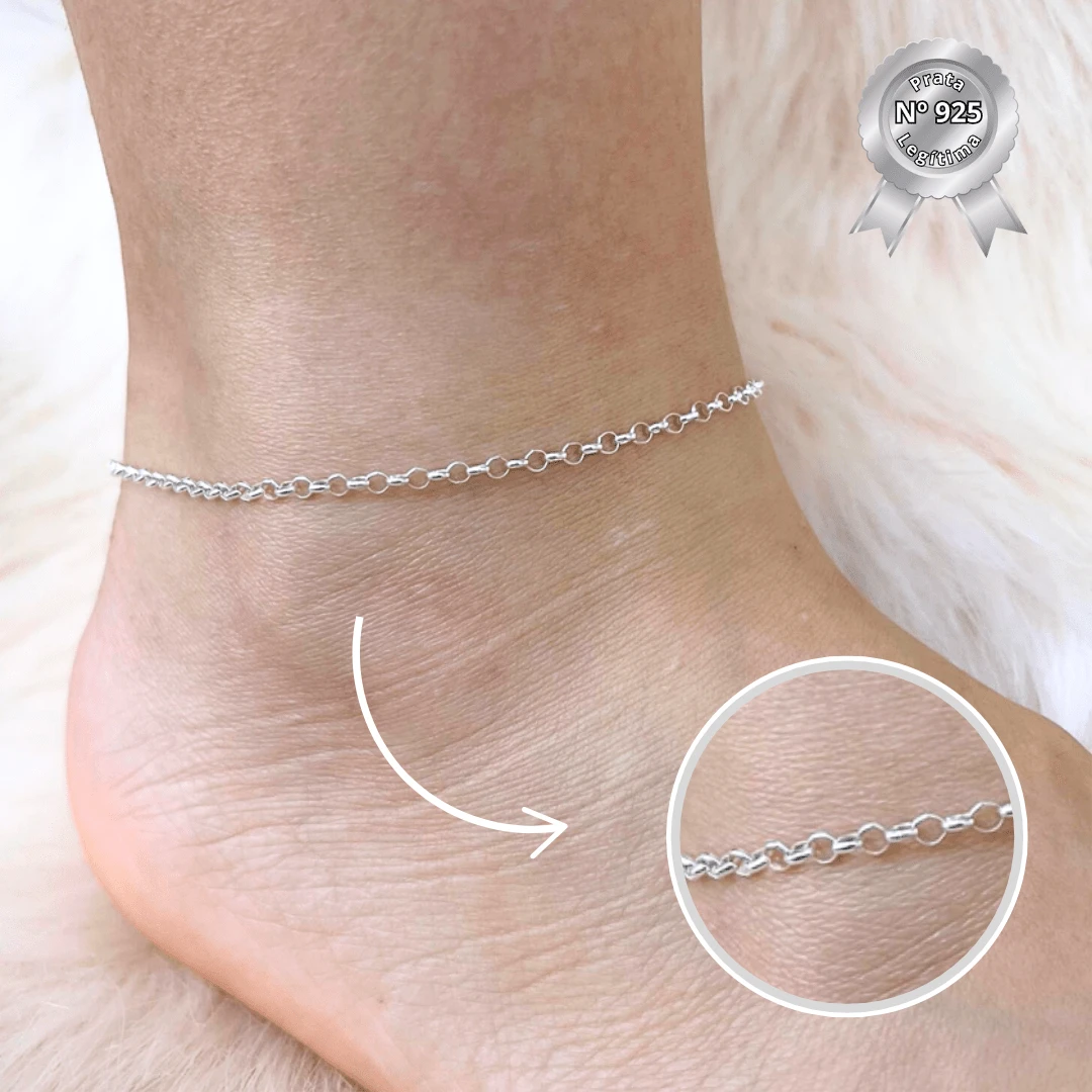 925 Silver Anklet Portuguese Link 24cm Original Italian JC Pratas - Bạc - Xem 1