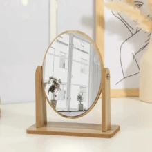 Oval Table Mirror With 360° Adjustment For Dressing Table, Portable Makeup Accessories And Decoration - Camel - View 5