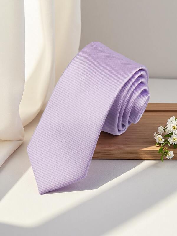 1pc Men's Solid Purple Micro Stripe Textured Lightweight Necktie, Suitable For School, Suit, Commute, And Daily Wear