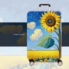 1pc Oil Painting Sunflower Print Pattern Series, Thickened Suitcase Protector, Thickened Suitcase Accessories, Suitable For Business, Business Trip, Vacation, Travel, Luggage Drop-Off, Back To School, Add Color To Your Suitcase. Suitable For 20-28 Inch Boxes. Toiletry Bag Wash Bag Toiletry Travel Bag Makeup Storage Beach Beach Bag Holiday Essentials School Supplies Travel Essentials Ladies For College Dorm Bathroom Bag For School School Accessories School Stuff - Multicolor - View 20