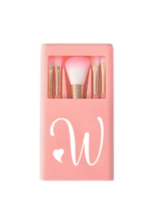 5件套便携式化妆刷套装，带镜子，白色爱心字母A-Z，盒装化妆刷套装，多功能化妆刷套装，带镜盒，迷你多功能化妆笔，粉底刷，眼影刷，新手美妆工具，混合化妆刷收纳盒，化妆刷套装，方便携带，送给女孩的礼物，化妆工具套装，理想礼物，便携式旅行必备，旅行必备品，赠品，专业化妆刷，完整化妆套装 - 粉色 - 查看 19