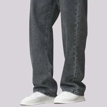 Calça Balão Calca Denim Masculina Bag Boca Larga Streetwear Estonada Cinza Grafite - Cinza Claro - Visão 4