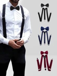 Bộ dây đeo có thể điều chỉnh 2,5cm & nơ màu trơn dành cho nam, trang phục trang trọng & phụ kiện biểu diễn sân khấu - Nhiều màu - Xem 1