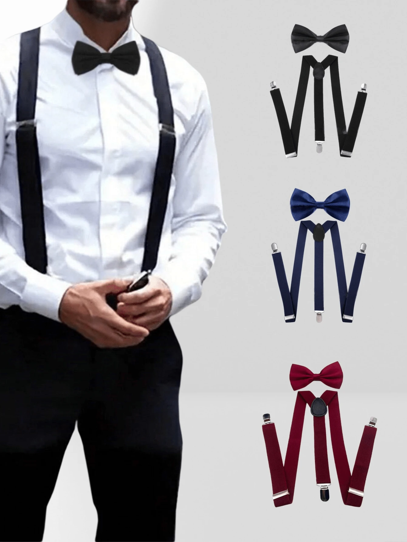 Bộ dây đeo có thể điều chỉnh 2,5cm & nơ màu trơn dành cho nam, trang phục trang trọng & phụ kiện biểu diễn sân khấu - Nhiều màu - Xem 1