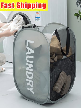 Mesh Laundry Hamper Laundry Hamper Collapsible Laundry Basket With Carry Handles, Large Side Pocket For Kids Room, Student Dorm, RV, Cruise, Grey Closet Organizer Bedroom School Dorm Essentials Clothes Organizer College Storage Organization Storage Bag Organizer StorageRoom Decor,Halloween Decor,Halloween,Fall Decor,Christmas Halloween Christmas Decorations