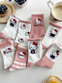 5 Pairs Ruffle Trim Mid-Calf Socks, Cute Cartoon Fashion Versatile Loose Socks