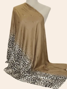1pc Women's Fashion Muslim Scarf Hijab With Rhinestone, Leopard Print Gradient Color Long Shawl Wrap, Elegant Malaysian Headscarf