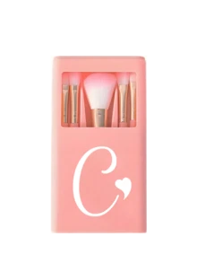 5件套便携式化妆刷套装，带镜子，白色爱心字母A-Z，盒装化妆刷套装，多功能化妆刷套装，带镜盒，迷你多功能化妆笔，粉底刷，眼影刷，新手美妆工具，混合化妆刷收纳盒，化妆刷套装，方便携带，送给女孩的礼物，化妆工具套装，理想礼物，便携式旅行必备，旅行必备品，赠品，专业化妆刷，完整化妆套装 - 粉色 - 查看 32