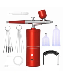 Convenience Wireless Airbrush Kit With Detachable Extended Hose, 0.3mm Dual-Action Spray Gun With 3 Bottles, Cleaning Brush Set, USB Power Cable, Mini Airbrush With 1000mAh Rechargeable Battery For Model Making, Nail Art, Automotive Painting, Beauty Sprays And DIY Crafts