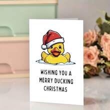 1pc Christmas/Birthday Greeting Card With Funny Duck Wearing Santa Hat Design, Wishing "Merry Christmas (Duck Theme)", Suitable For All, Holiday Blessings, Christmas/Birthday Card. - Multicolor - View 5