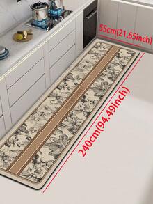 1pc Cream Floral & English Letter Pattern Vintage European Style Kitchen Absorbent Floor Mat/Carpet Set, Approx. 3mm Thick, Washable, Suitable For Kitchen, Bathroom, Entryway, Laundry Room, Study, Living Room, Bedroom, Hallway