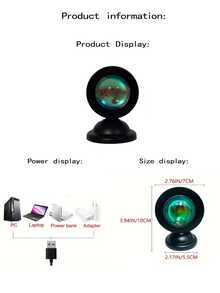 1 pieza Lámpara atardecer LED tipo foco, Lámpara proyector de atardecer, Luz ambiente de proyección mini creativa para fotografía, selfie, decoración del hogar y dormitorio, cafeterías, regalos de Navidad, imprescindibles para otoño e invierno