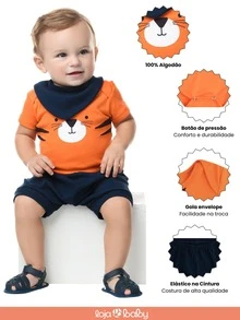 Kit 8 Peças Body Bebê Manga Curta e Shorts Sortidos 100% algodao - 4 Conjuntos - Azul Royal - Visão 2