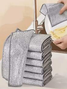 Magic Cleaning Cloth, Thickened Double-Sided Metal Wire Cloth, Kitchen Dishwashing Utensil Wiping Cloth, Cleaning Tool, Ultra-Fine Fiber Steel Wire Soap Pad - Double-Sided Kitchen Washer, Suitable For Tableware And Cookware, Non Scratch Steel Wire Wiping - Easy To Remove Grease, Dirt And Dust - Reusable And Washable