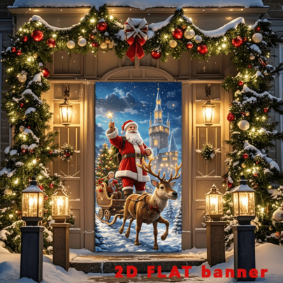 Cortina de puerta con diseño plano de oso polar de invierno, multifuncional, sin electricidad requerida, adecuada para festivales, jardines, fondo de cabina fotográfica navideña feliz - Decoración multifuncional para fiestas y eventos, interior y exterior - Fibra de poliéster, sin electricidad requerida, muy adecuada para decoración navideña