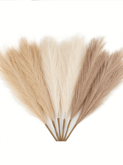 6 Pieces / 15 Pieces / 24 Pieces / 26 Pieces Of Brown + Beige + Light Coffee Imitation Pampas Grass Artificial Reed Fluffy Artificial Flowers Reed Grass Artificial Plants Bohemian Decoration, Suitable For Wedding Party Decoration, Home Living Room Bedroom Decoration, Vase Arrangement, DIY Photo Props.